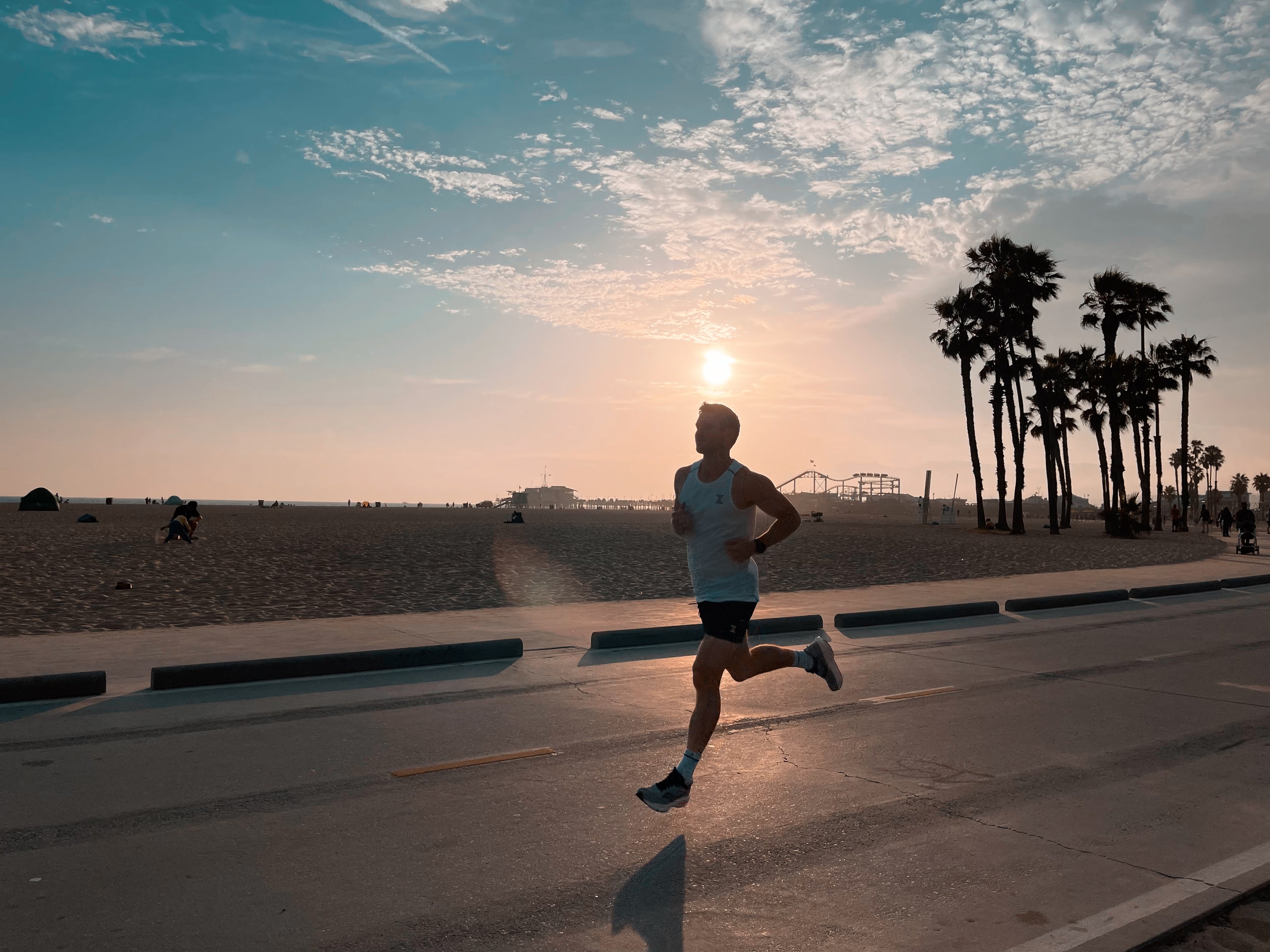 running in Santa Monica wearing zur running